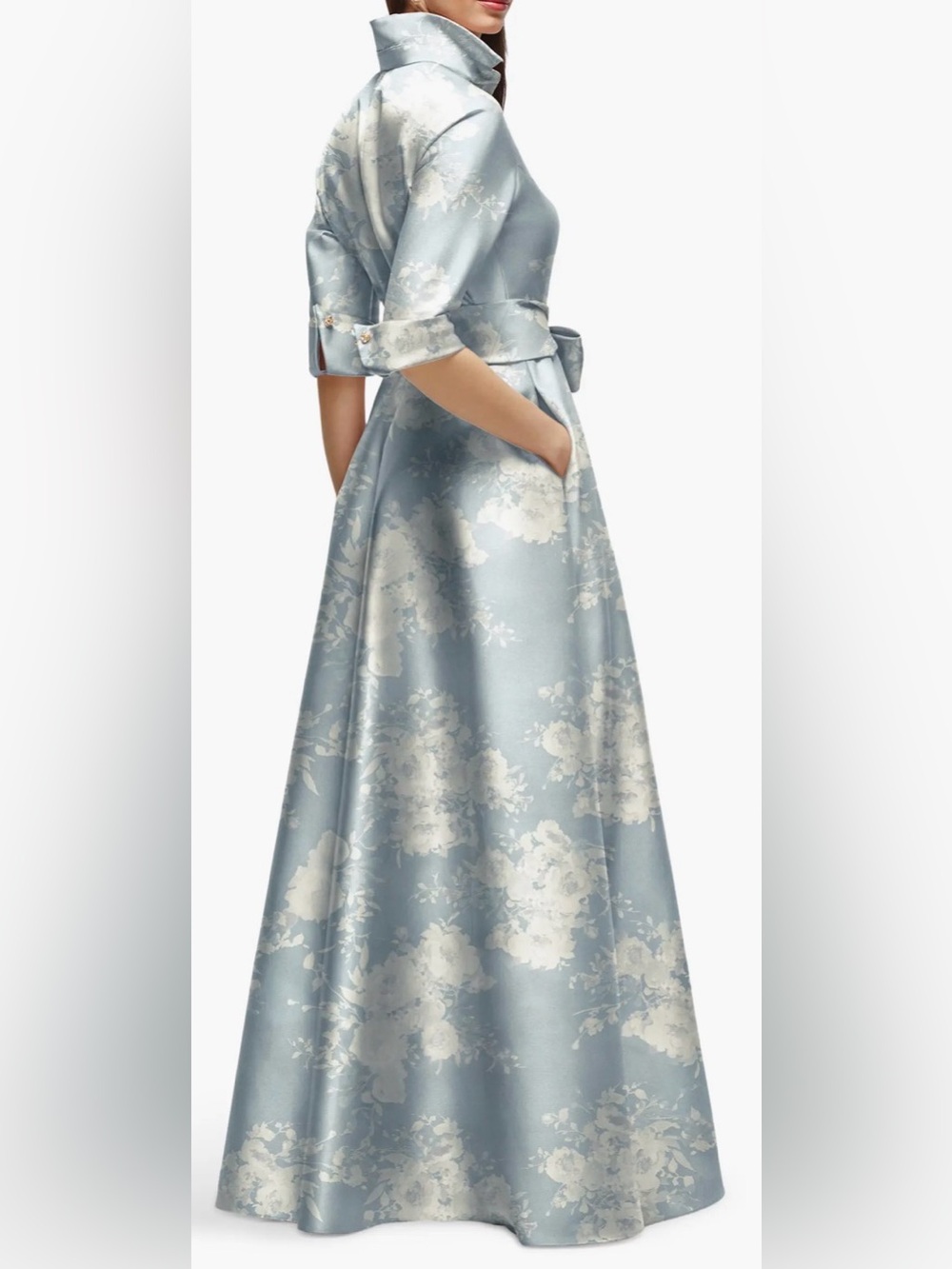 NEW AFTER SIX Floral Satin Twill Blue Seraphina Floral Ballgown Sz XL - Picture 2 of 9